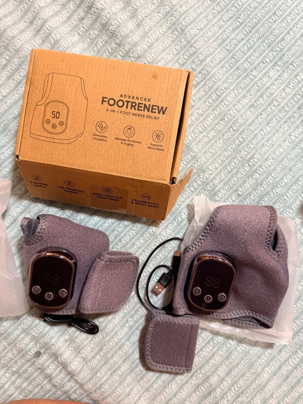 FootRenew 3-in-1 Heated Foot Ankle Massager Set of 2 Rechargeable LCD